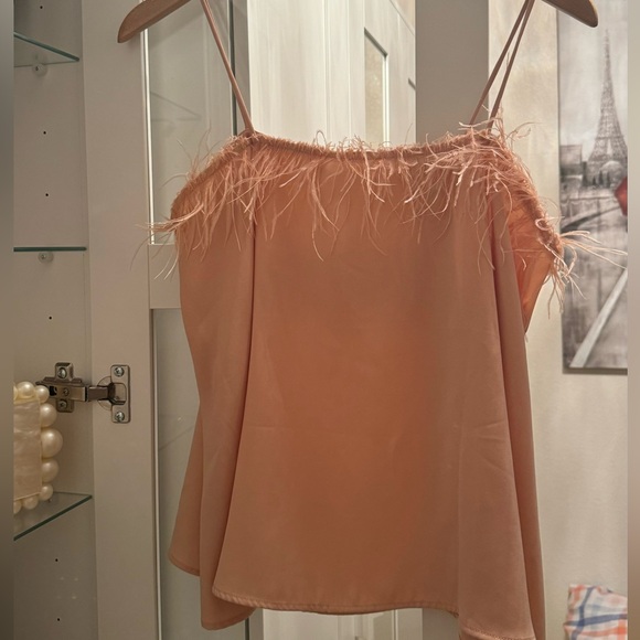 Zara Baby Pink Feather Faux Silk Tank Top - Picture 2 of 6